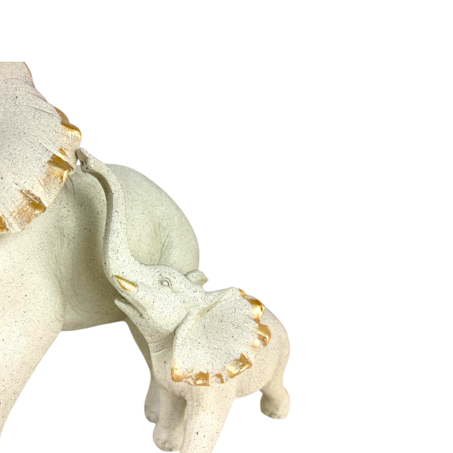 Mother & Baby Elephant Figurine – Stone-Effect Sculpture with Gold Accents for Home Décor