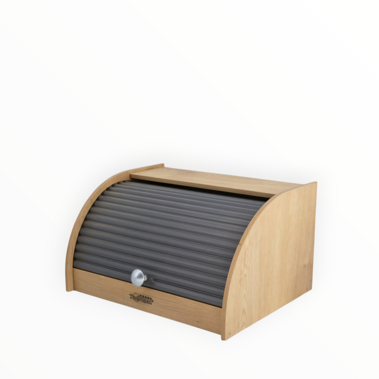 Wooden Bread Box with Dark Grey Roll Top – Modern Kitchen Storage
