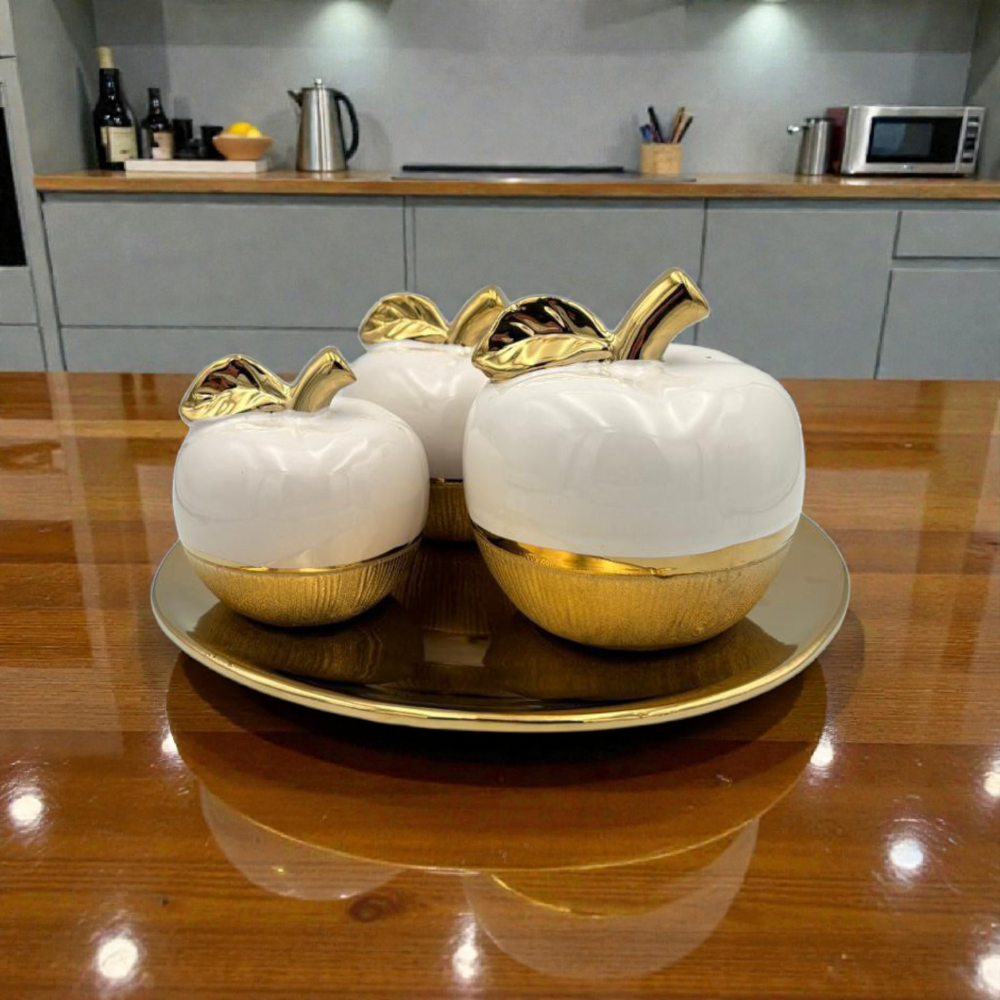 Decorative Apple Storage Jars Set with Gold Tray – Luxury Home Décor