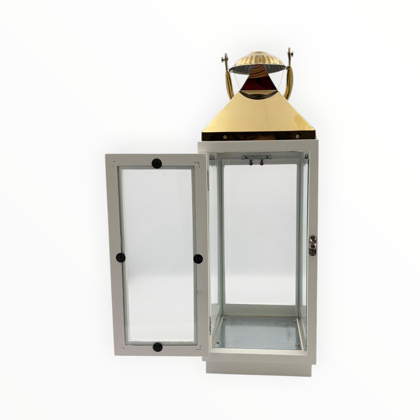 White  Metal Glass Lantern – Elegant  Decorative Candle Holder