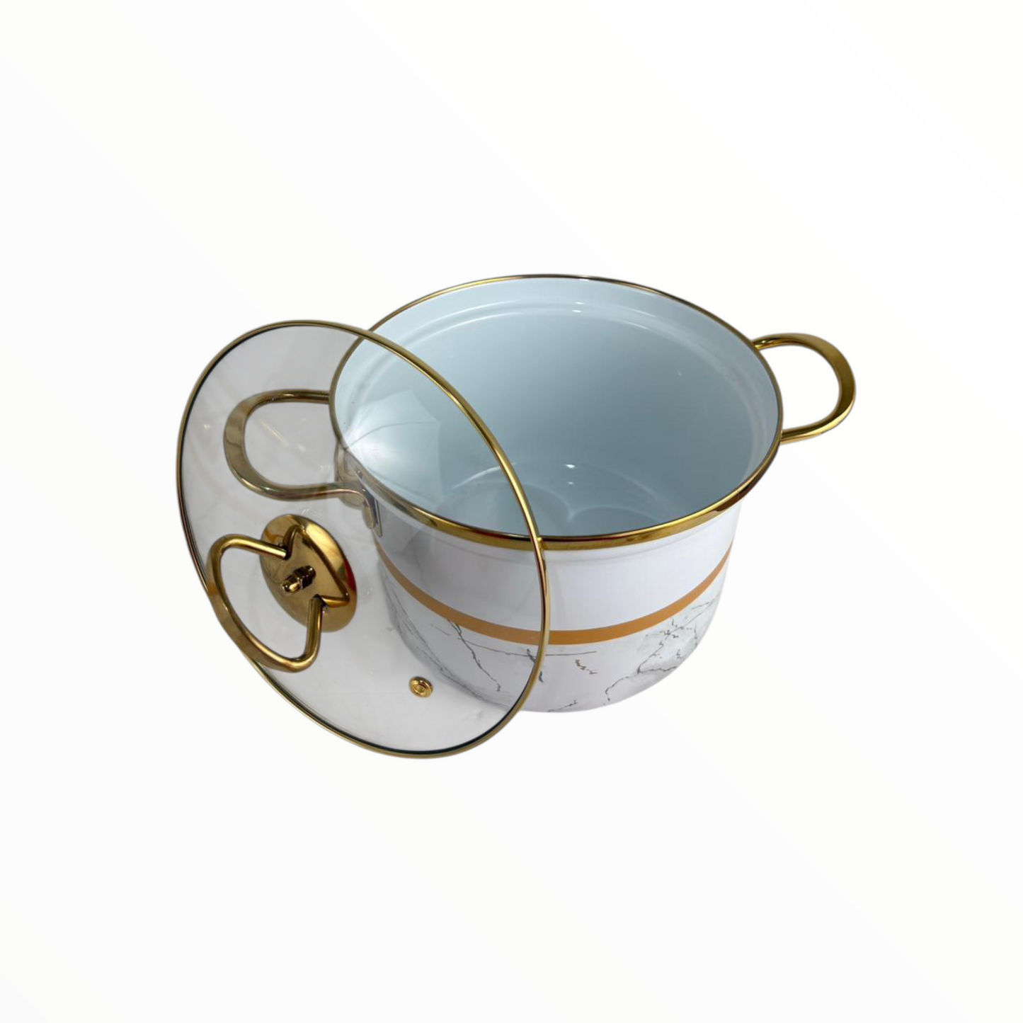Tutia Luxury Marble-Design Cooking Pot Set with Glass Lids – 3-Piece Non-Stick Cookware Set (Gold Handles)