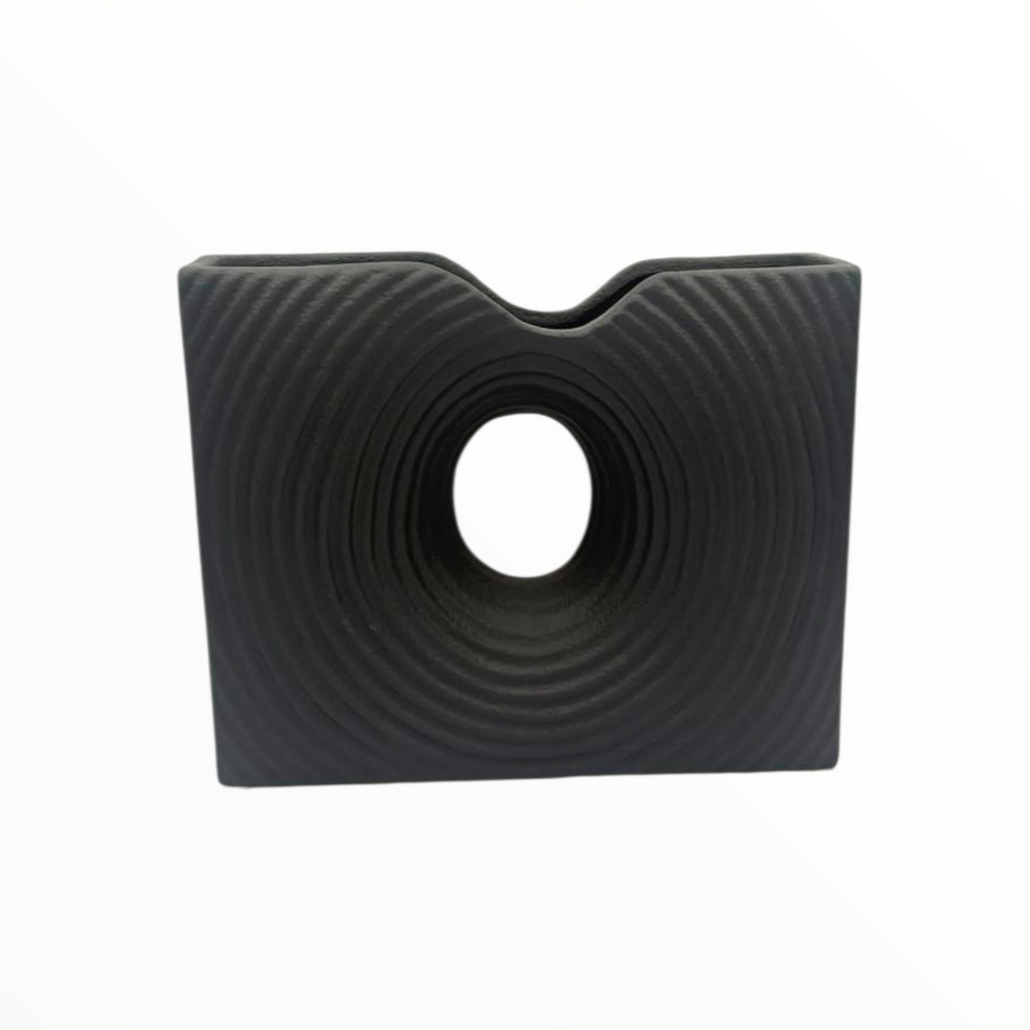 Modern Black Abstract Ceramic Vase with Center Hole | Minimalist Sculptural Home Décor