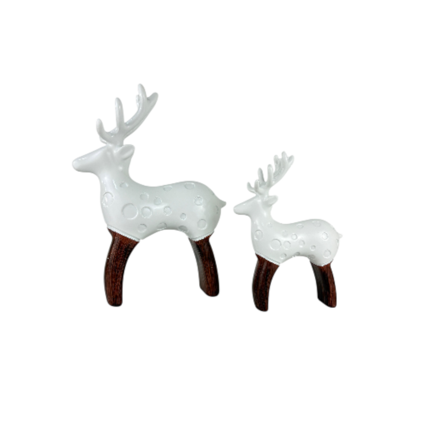 White Decorative Deer Figurine Set – Modern Resin Reindeer with Wooden Legs (2 Pieces)