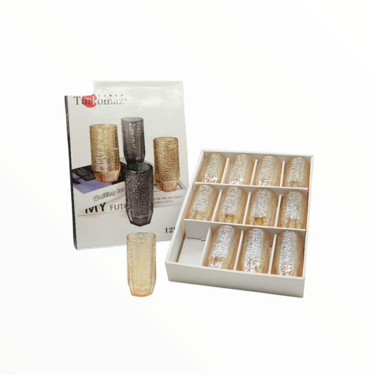 Textured Glass Tumblers Set – 12-Piece Elegant Drinking Glasses