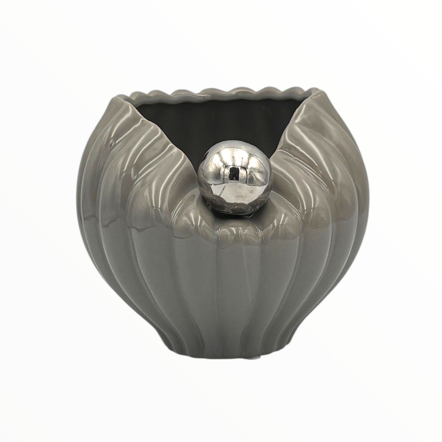 Modern Grey Ceramic Vase with Silver Accent – Luxury Home Décor Vase