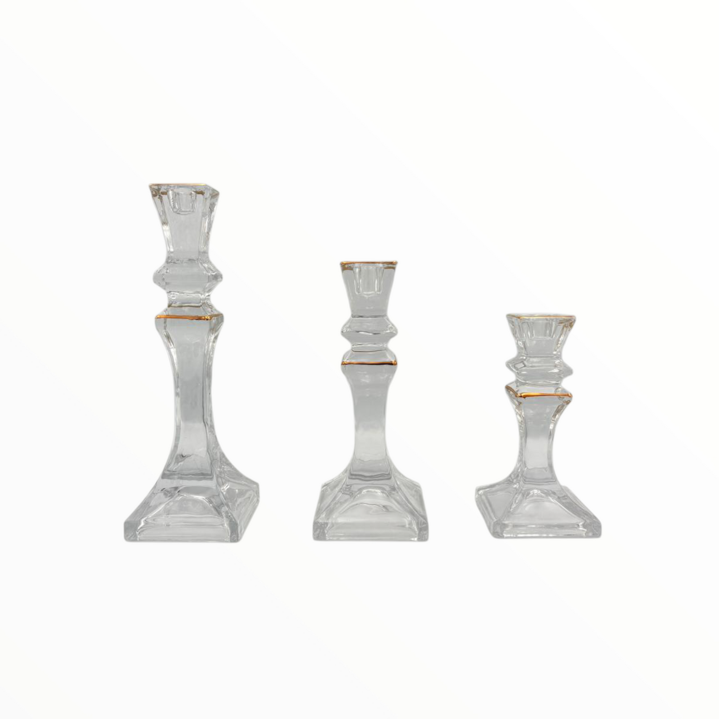 Clear Glass Candle Holders with Gold Detail – Decorative Set of 3