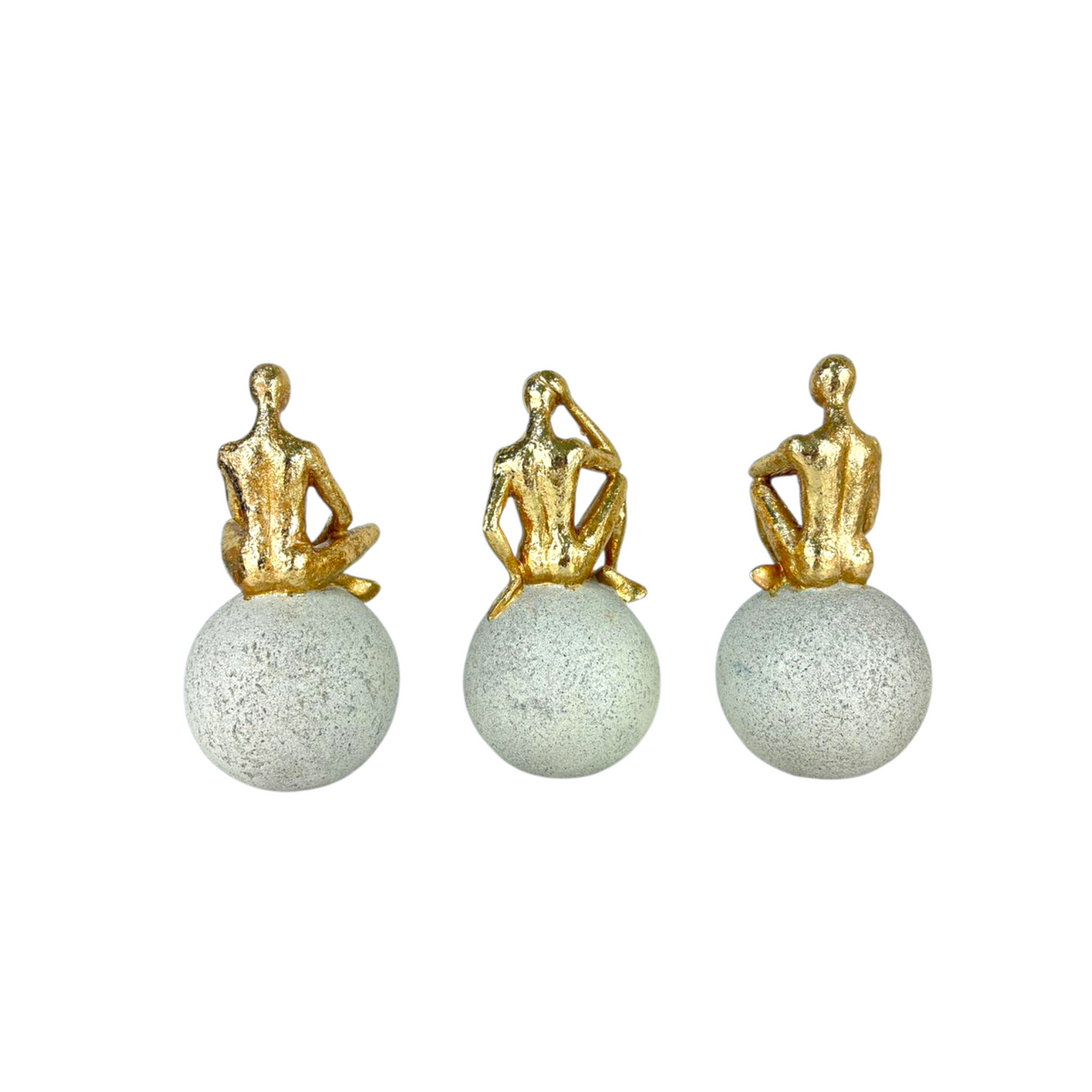Abstract Thinker Figurines on Stone Spheres – Set of 3 Modern Minimalist Resin Sculptures