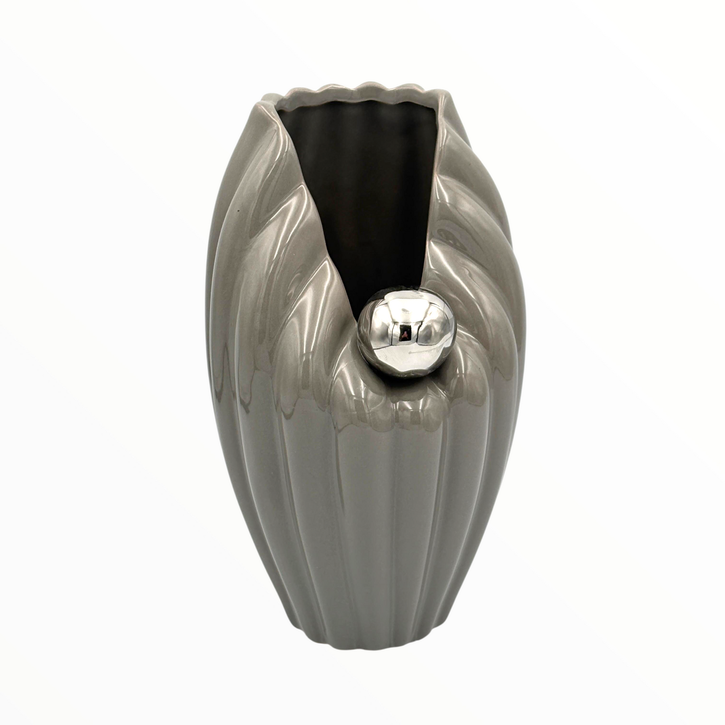 Modern Grey Ceramic Vase with Silver Accent – Luxury Home Décor Vase