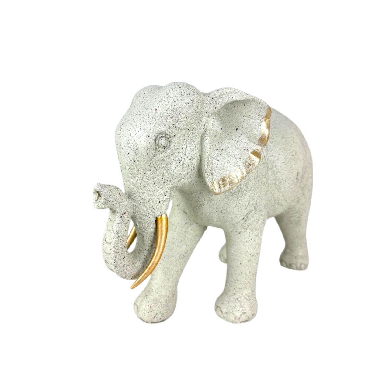 Elegant Stone-Effect Elephant Figurine with Gold Accents – Modern Home Décor Sculpture