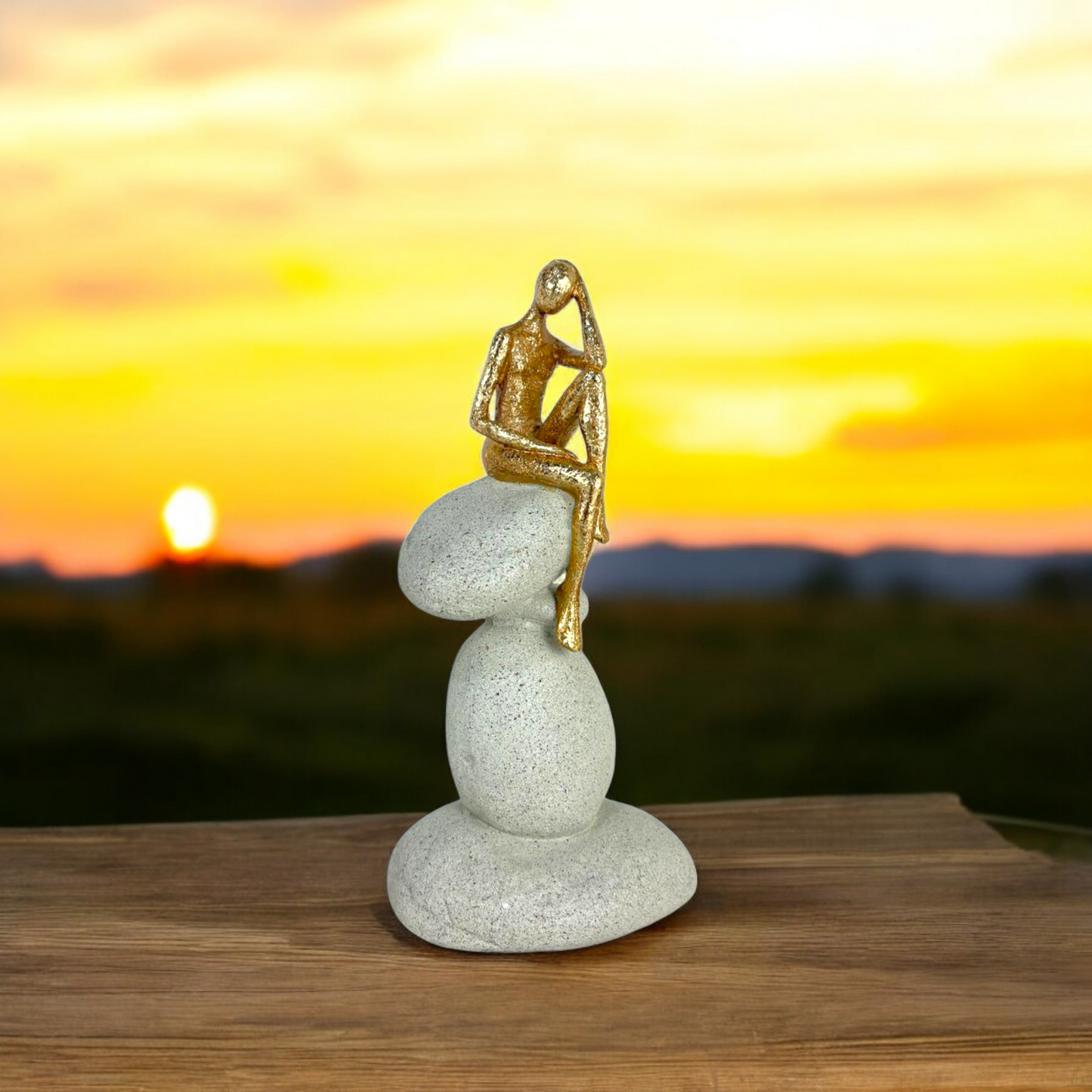 Golden Abstract Woman on Stone Base – Modern Minimalist Resin Sculpture for Home Décor