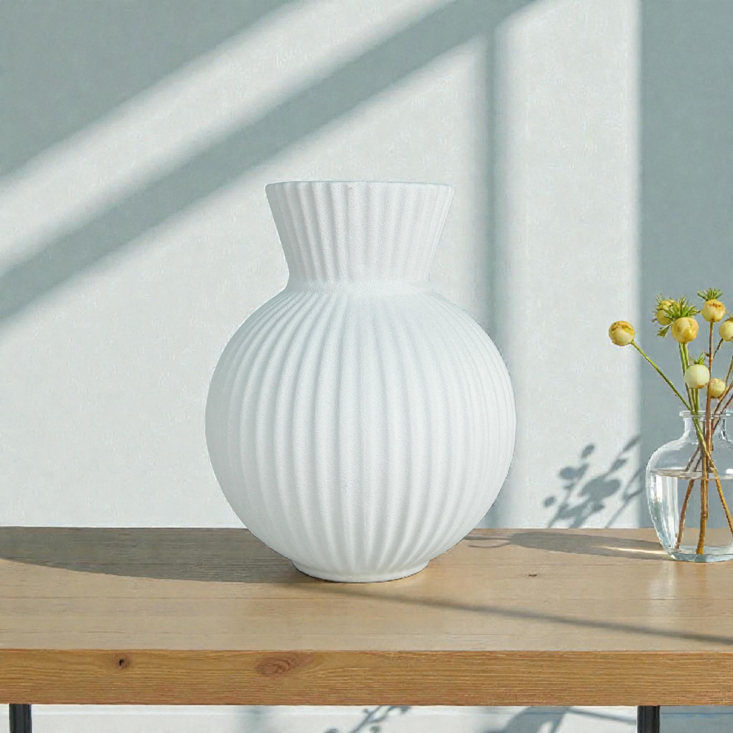 Minimalist Ribbed Ceramic Vase – Neutral white Decorative Flower Vase