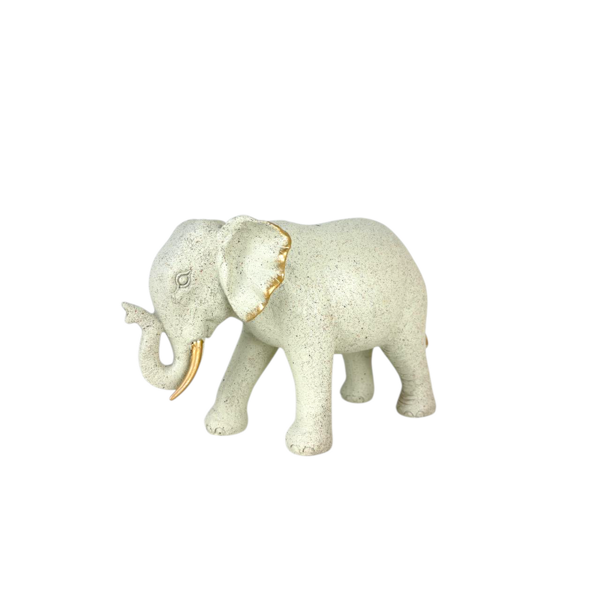 Elegant Stone-Effect Elephant Figurine with Gold Accents – Modern Home Décor Sculpture