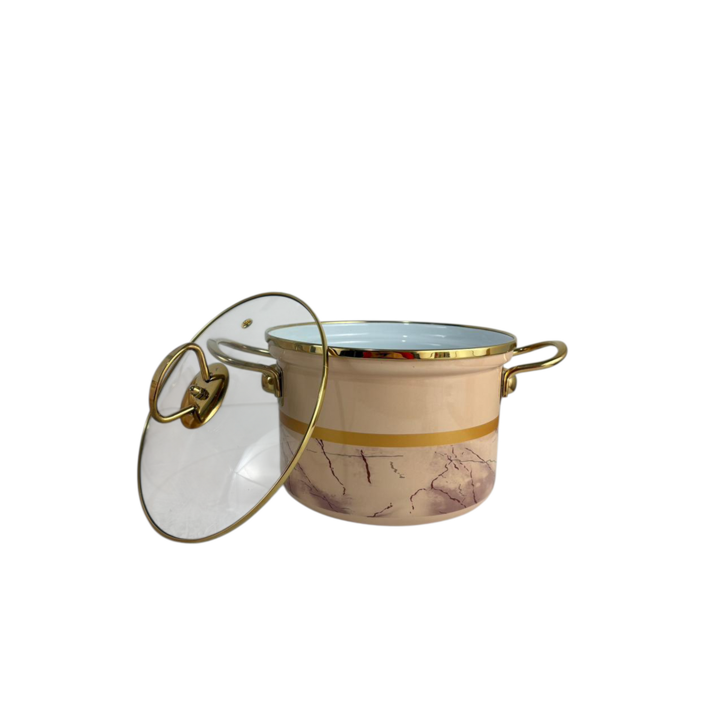 Tutia Luxury Marble-Design Cooking Pot Set with Glass Lids – 3-Piece Non-Stick Cookware Set (Gold Handles)
