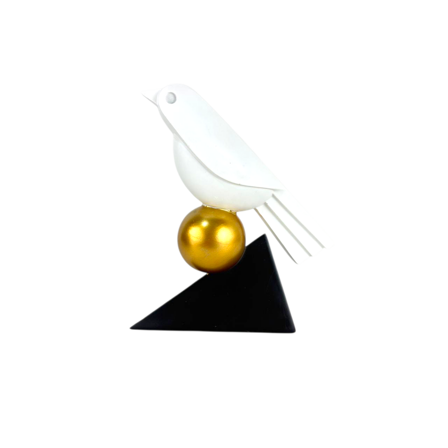 Modern Abstract Bird Sculpture – White Bird on Gold Sphere Home Decor Accent