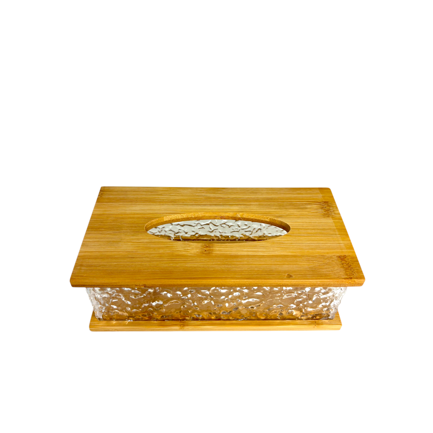 Luxury Glass Tissue Box with Bamboo Lid – Modern Decorative Tissue Holder