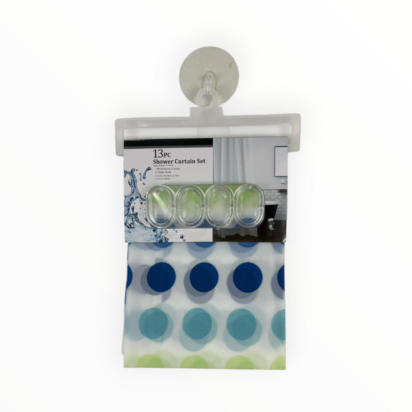 Polka Dot Shower Curtain – Waterproof Curtain with 12 Hooks – Blue & Green Dots