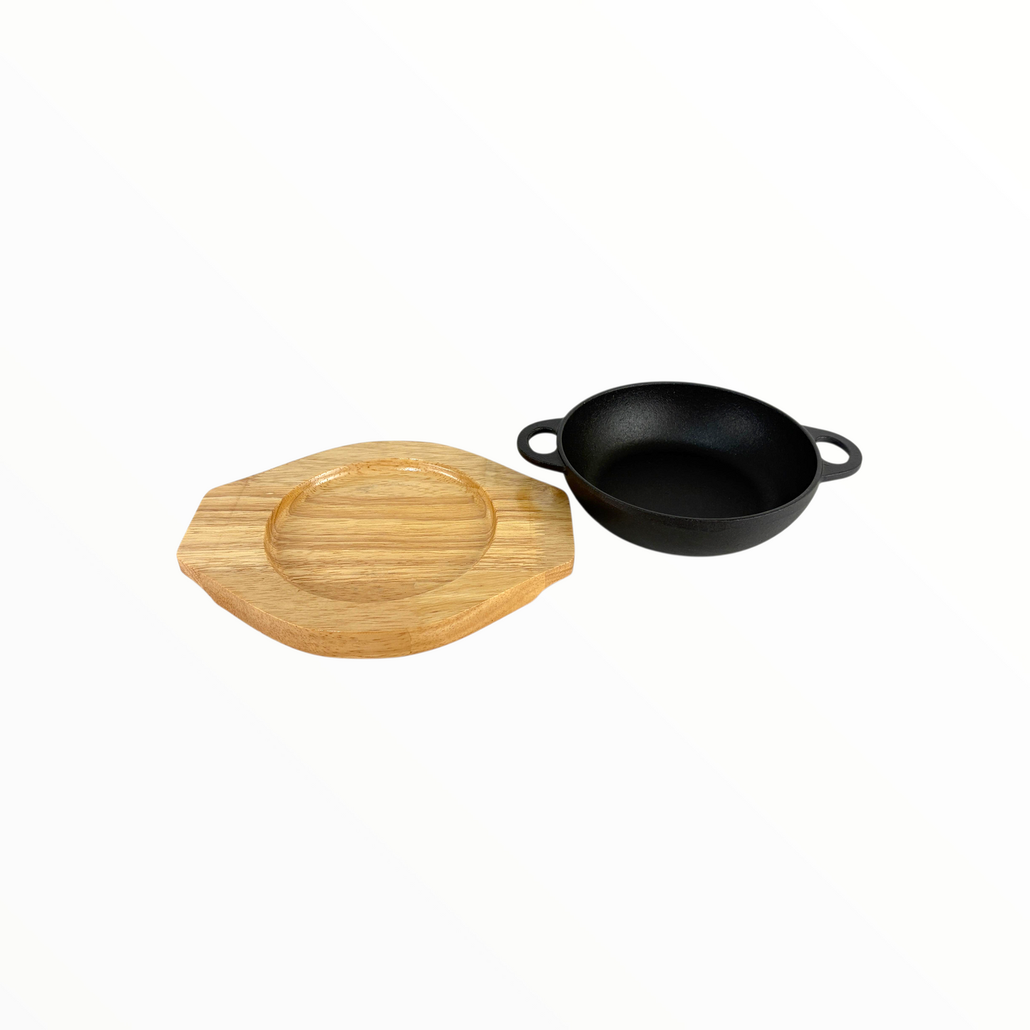 Cast Iron Skillet Pan with Wooden Serving Board – Pre-Seasoned Heavy Duty Frying Pan