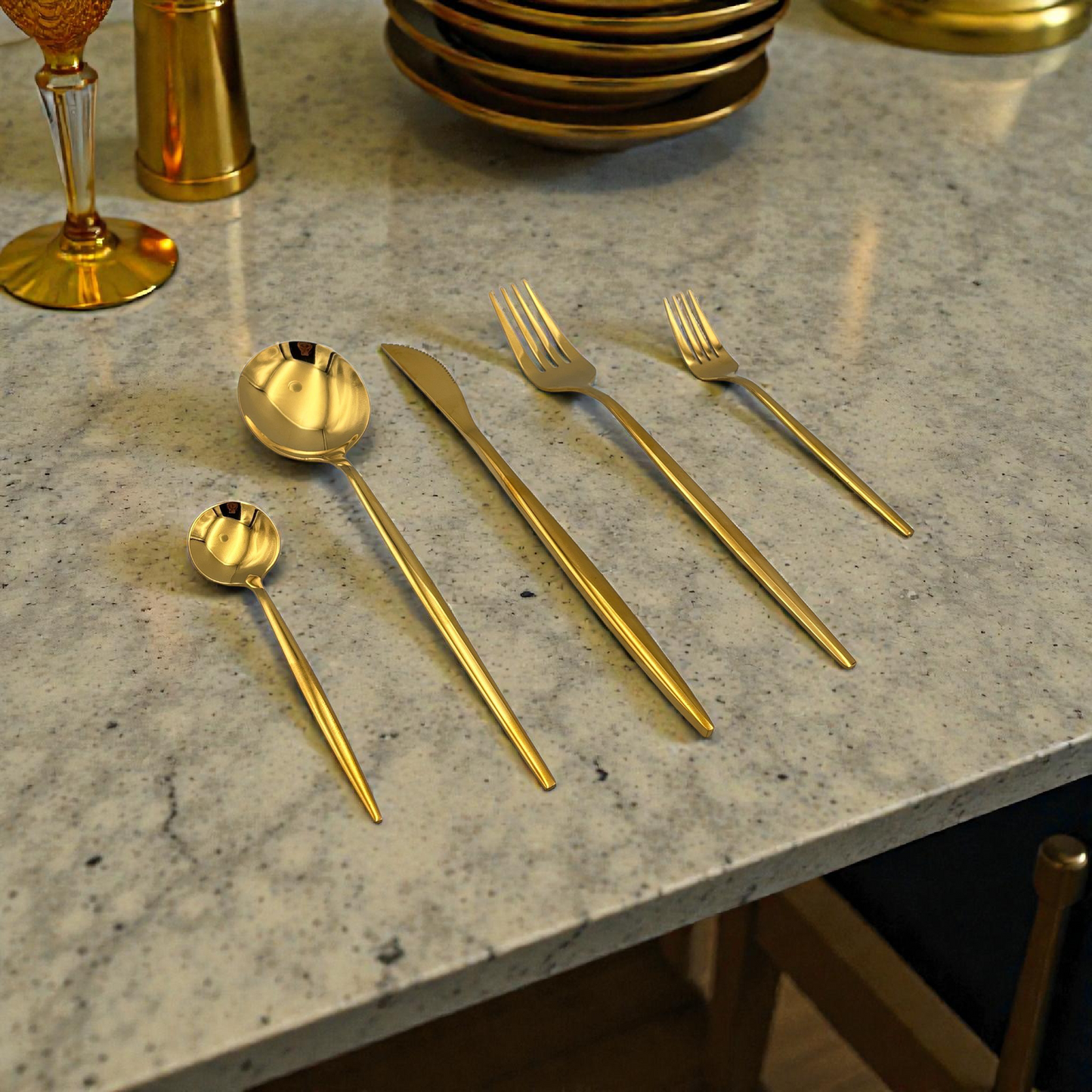 Gold Stainless Steel Cutlery Set – Spoon, Fork & Knife Tableware