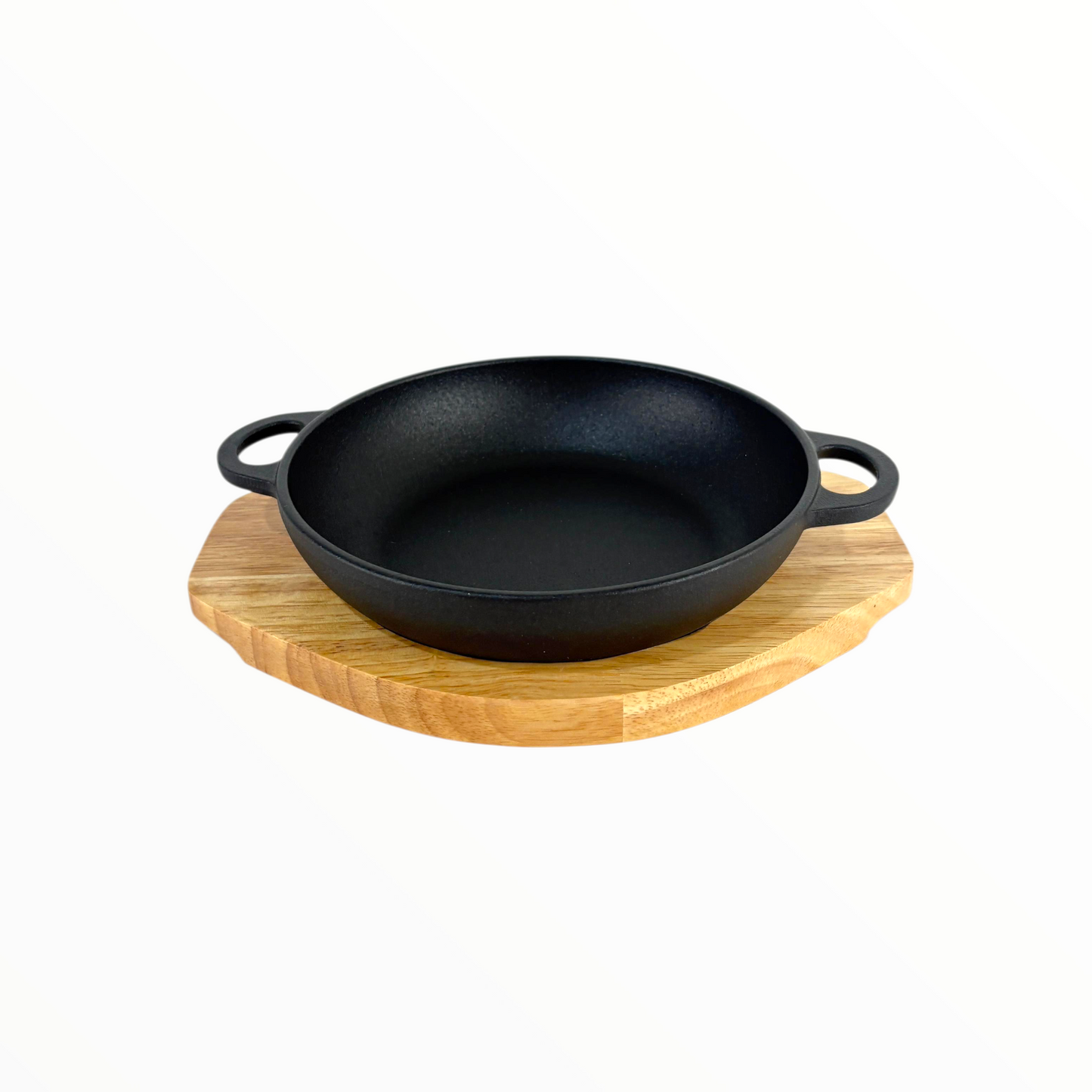 Cast Iron Skillet Pan with Wooden Serving Board – Pre-Seasoned Heavy Duty Frying Pan