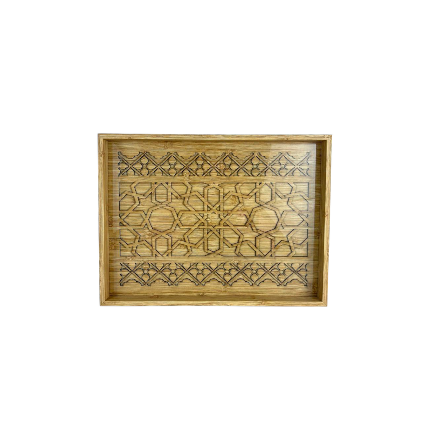 Hand-Carved Wooden Decorative Tray Set – Geometric Oriental Pattern Home Décor (Set of 2)
