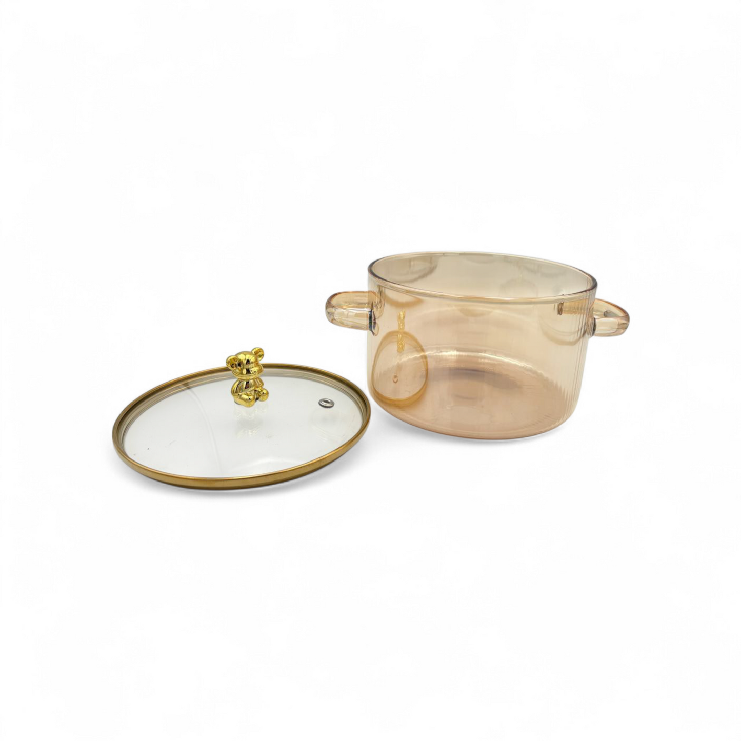 Gold  Glass Cooking Pot with Lid – Bear Handle Heat-Resistant Casserole 1800ML