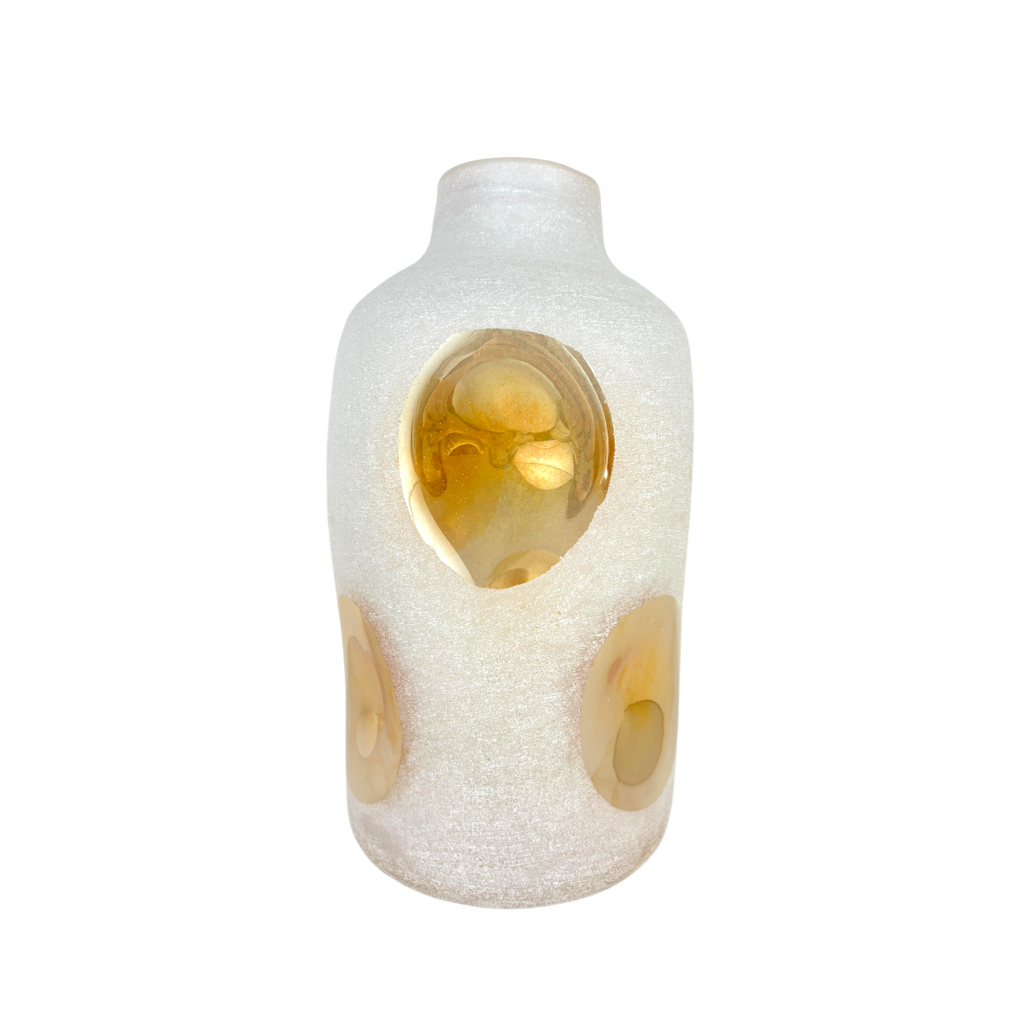 Handblown Glass Vase with Decorative Artificial Floral Arrangement – Modern Home Décor Centerpiece