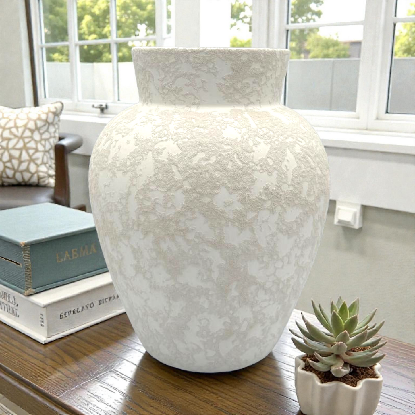 Textured Off-White Ceramic Vase – Modern Sculptural Home Décor