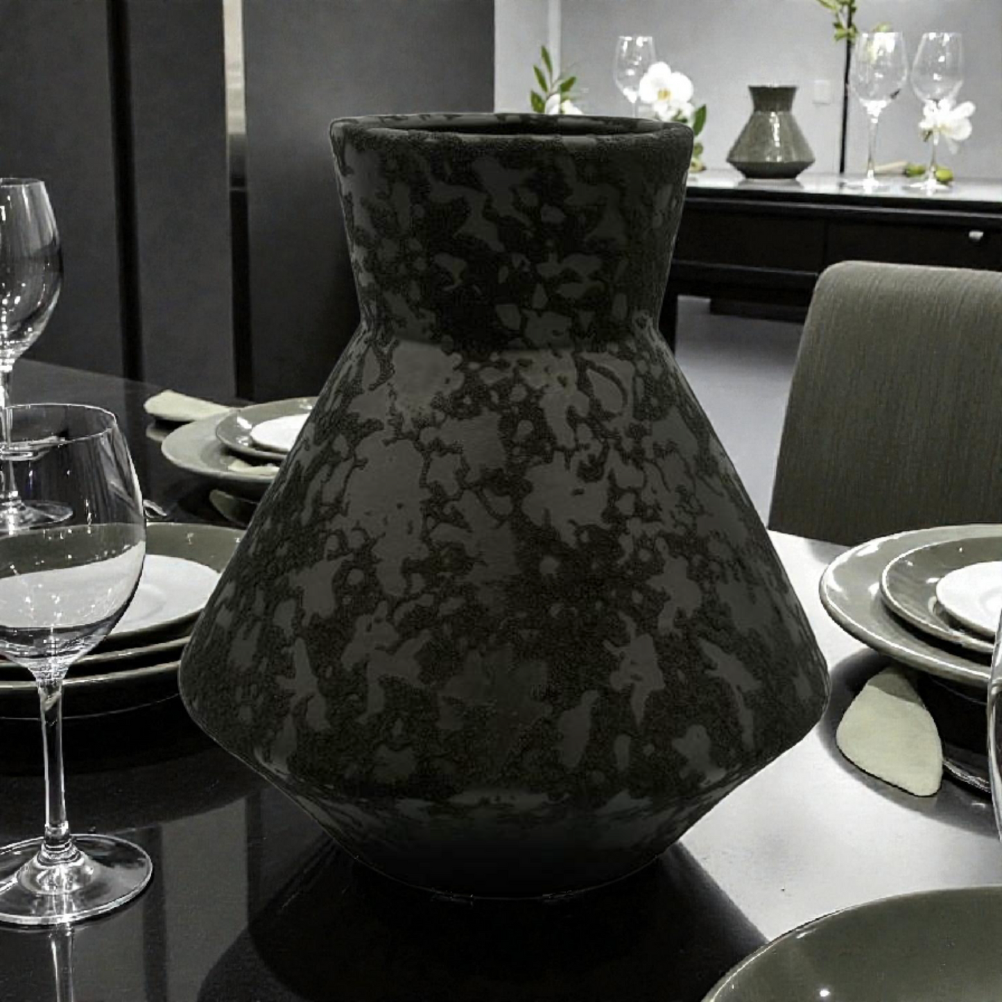 Textured Black Ceramic Vase & Jar Set – Modern Sculptural Home Décor