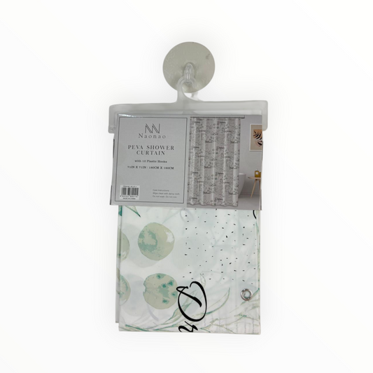 Teal & Grey Polka Dot Shower Curtain – Waterproof Curtain with 12 Hooks