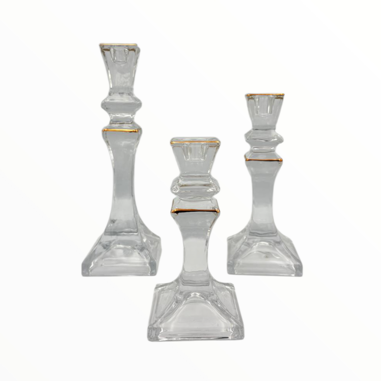 Clear Glass Candle Holders with Gold Detail – Decorative Set of 3