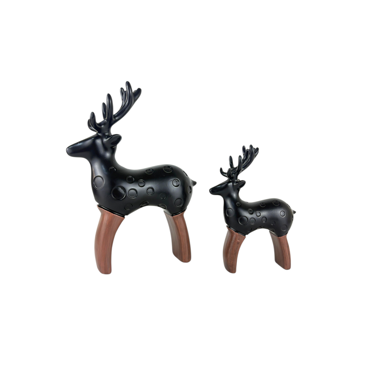 Decorative Deer Figurine Set – Modern Resin Reindeer with Wooden Legs (2 Pieces)