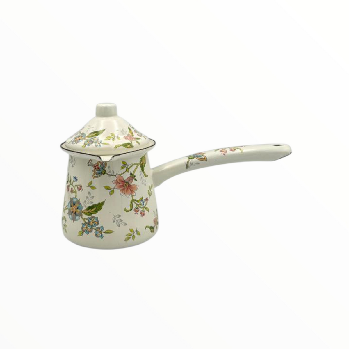 Floral Enamel Turkish Coffee Pot Set  – 3 Sizes with Lid