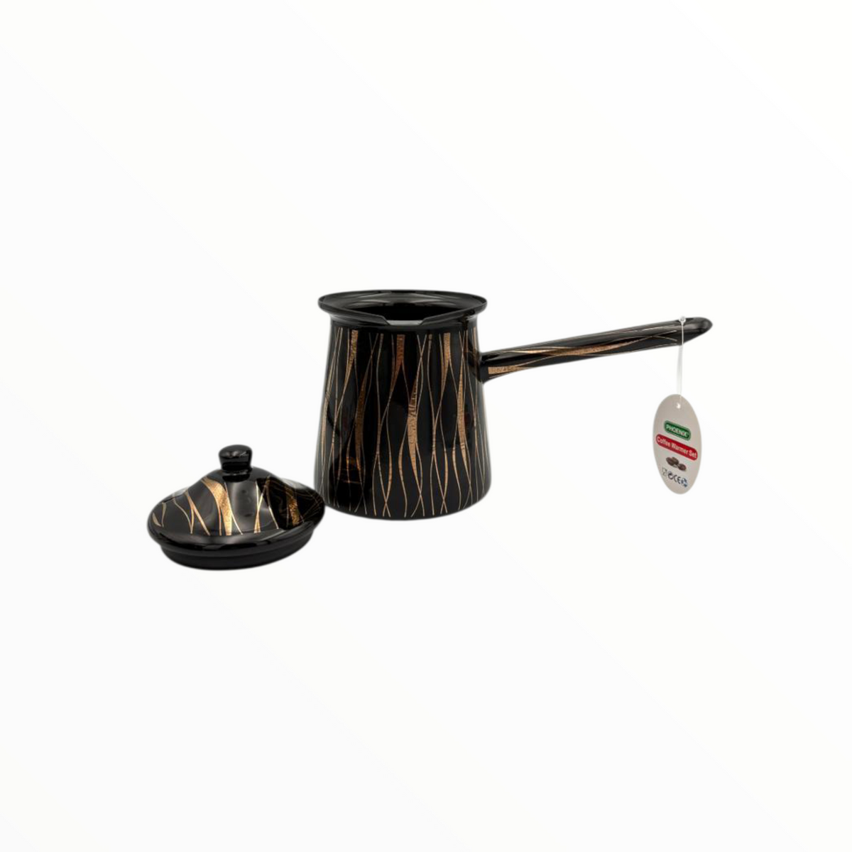 Black & Gold Enamel Turkish Coffee Pot Set  – 3 Sizes with Lid