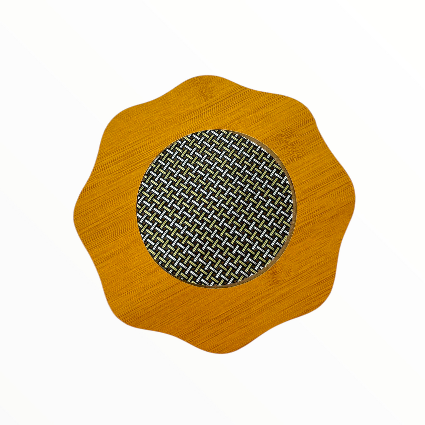 Round flowless Bamboo Placemat with geometric design– Heat Resistant Natural Table Mat