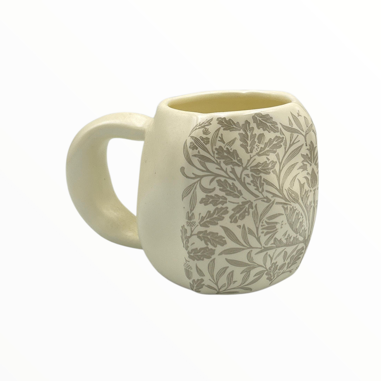 Ceramic Mug with Leaf Pattern – Cream Botanical Coffee Mug 350ml
