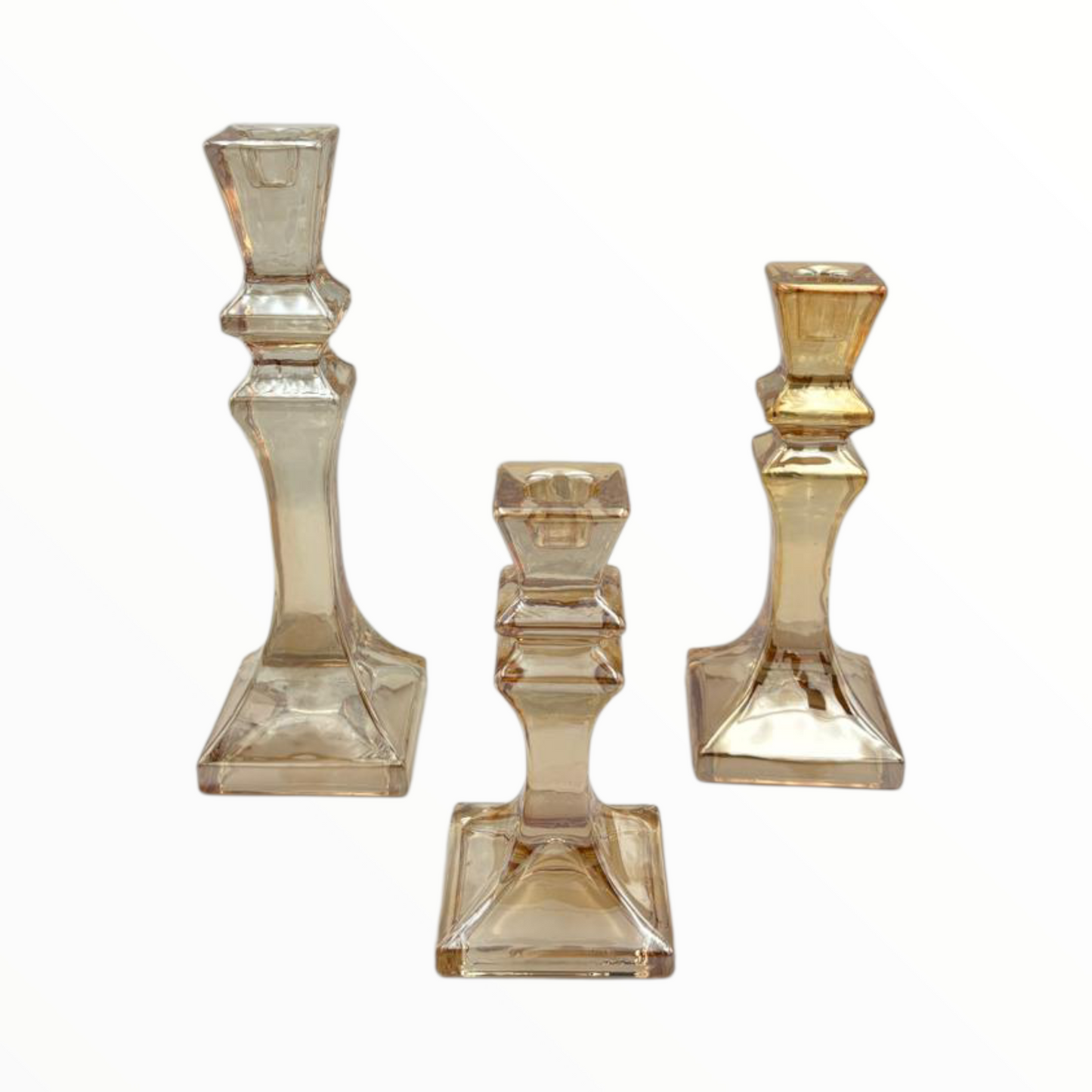 Amber Glass Candle Holders Set of 3 – Elegant Decorative Candlesticks