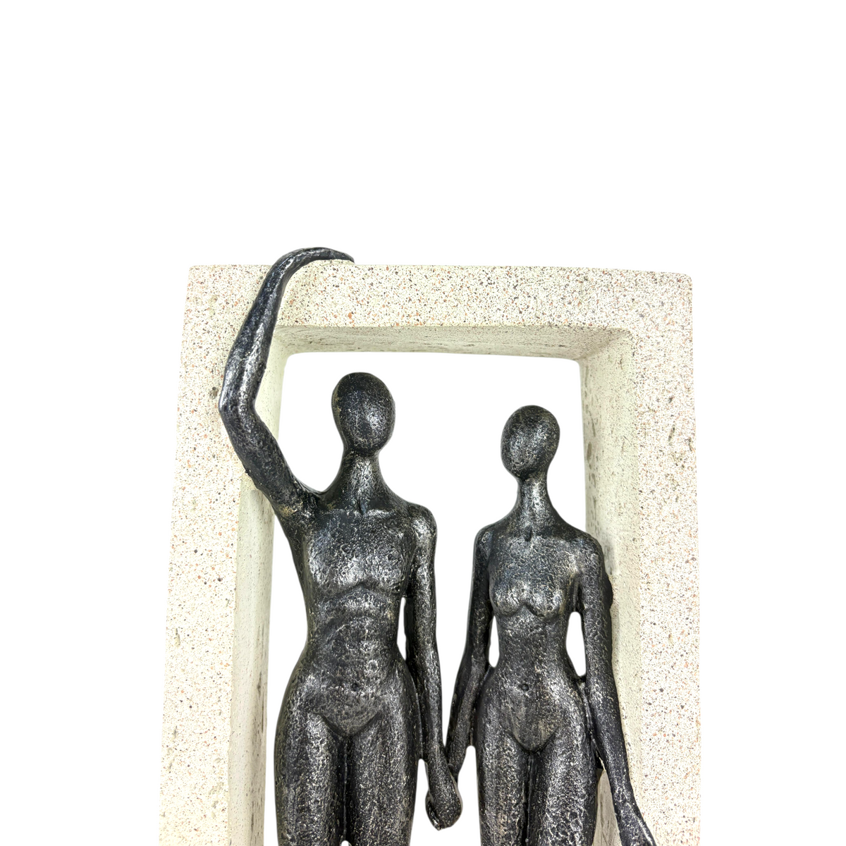 Abstract Couple Sculpture in Stone Frame – Modern Minimalist Resin Art Décor for Home & Office