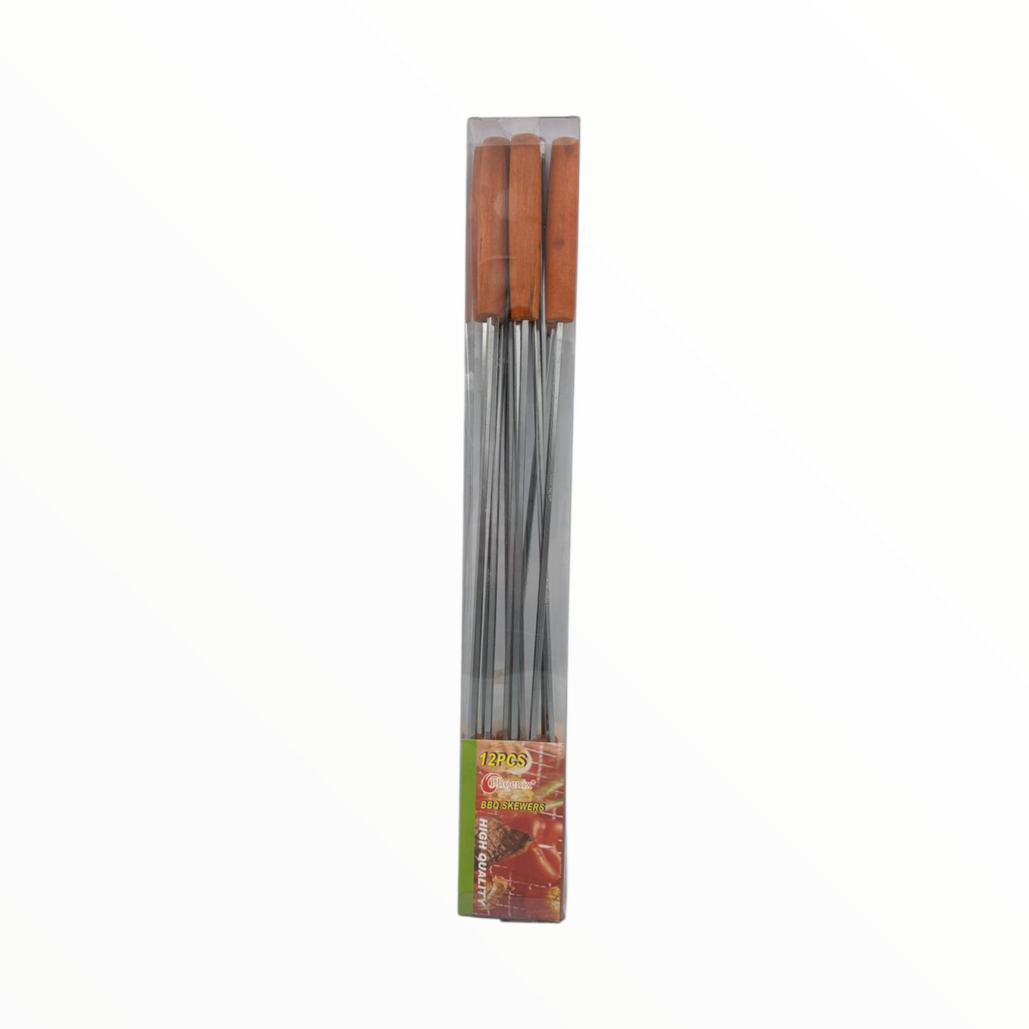 BBQ Skewers Set – Stainless Steel Grill Skewers with Wooden Handles (12 Pieces)