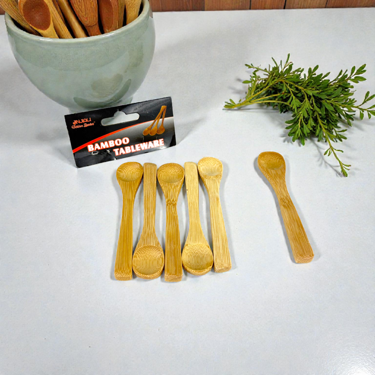 Natural Bamboo Spoon Set (6 Pieces) – Eco-Friendly Wooden Tableware for Kitchen & Dining