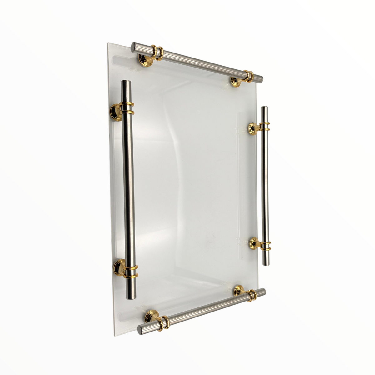 Glass Serving Tray with Gold Handles – Elegant Rectangular Tray