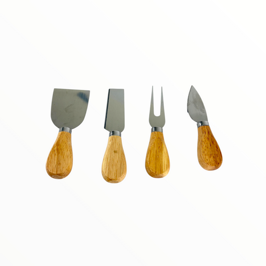 Cheese Knife Set with Wooden Handles (4 Pieces) – Stainless Steel Cheese Tools for Serving & Entertaining
