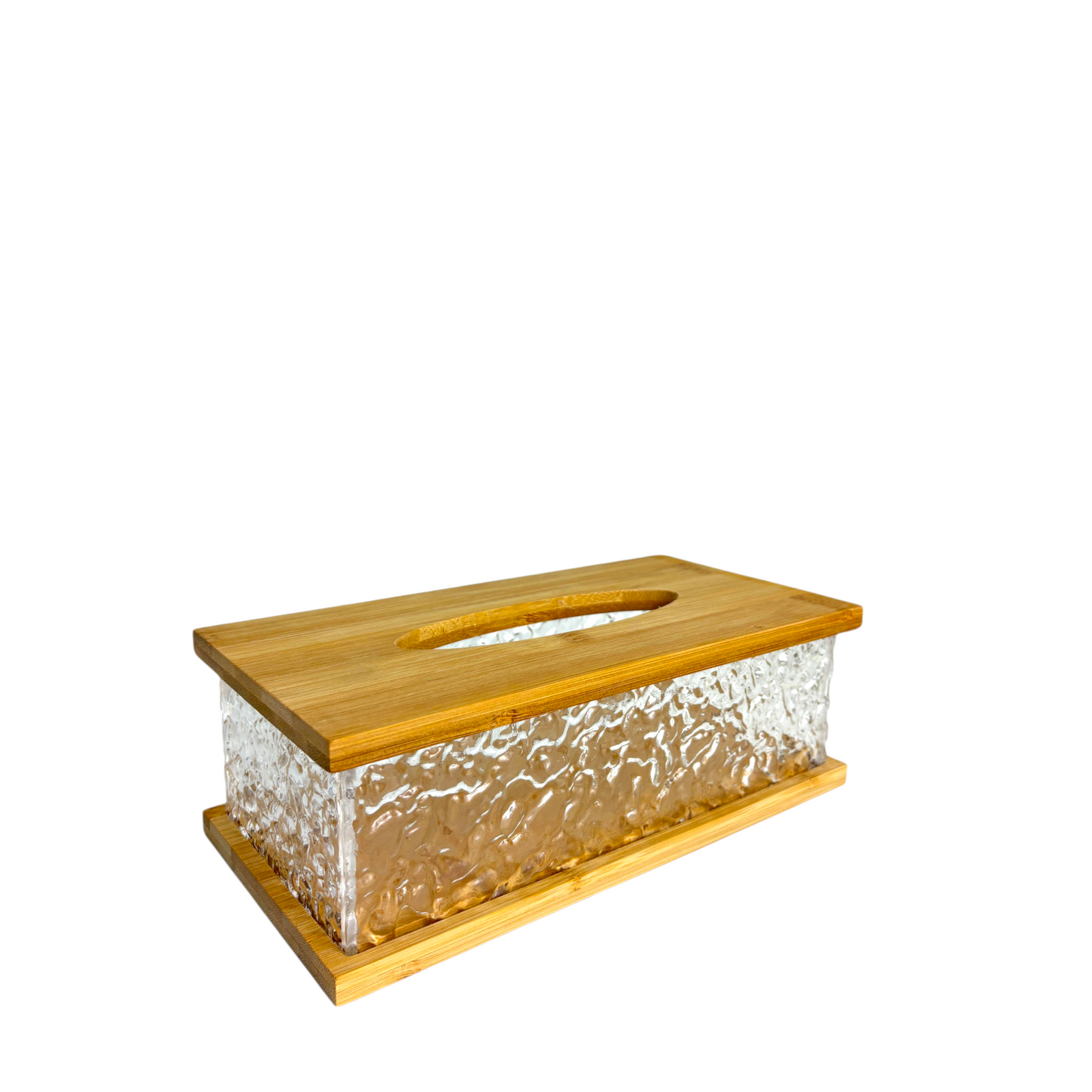 Luxury Glass Tissue Box with Bamboo Lid – Modern Decorative Tissue Holder