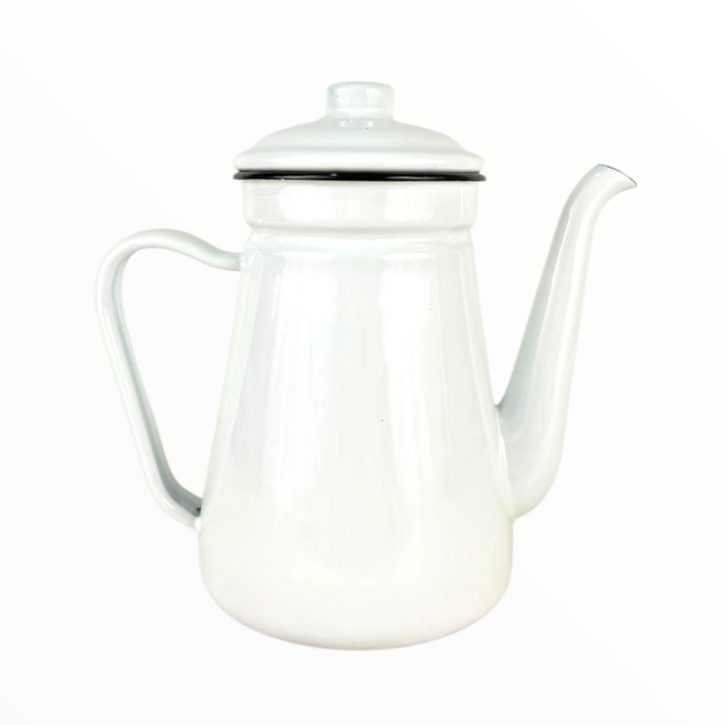 White Enamel Coffee & Tea Pot – Vintage Pour-Over Kettle with Lid