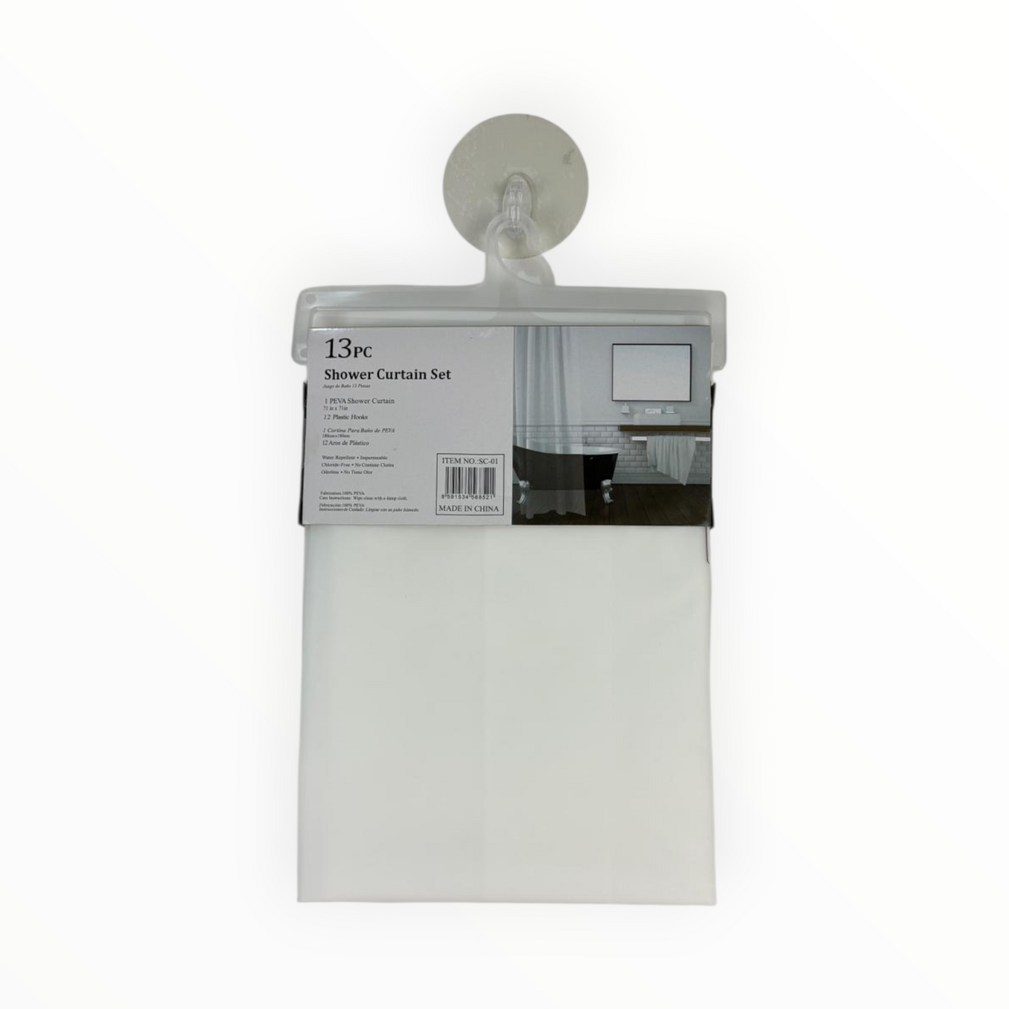 White Embossed Shower Curtain– Waterproof Bathroom Curtain with 12 Hooks – Minimal Elegant Design
