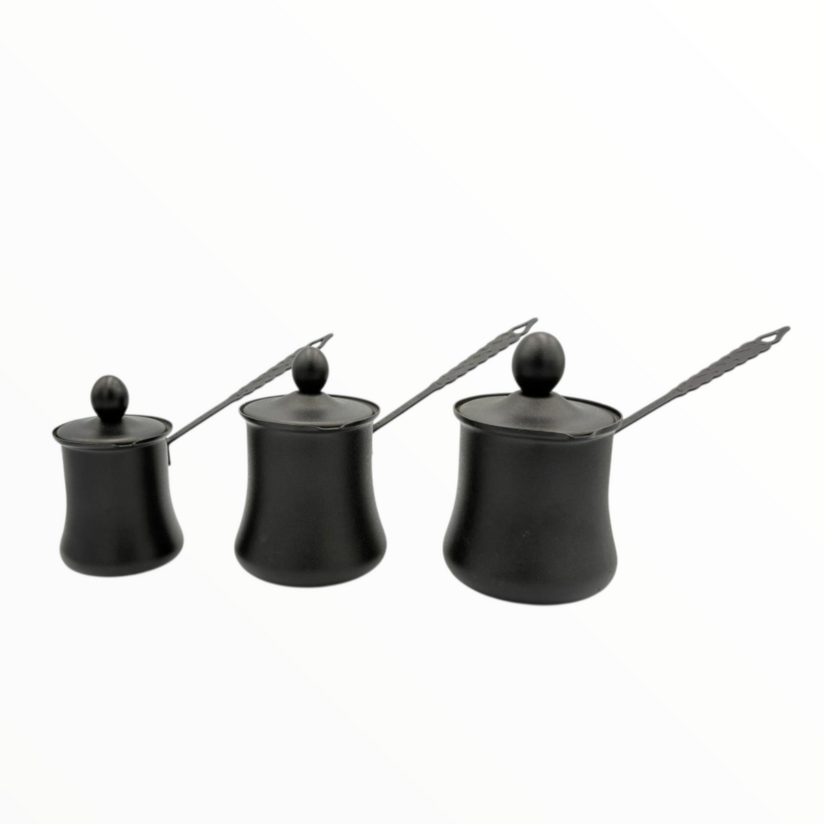Granite black Turkish Coffee Pot Set  – 3 Sizes, Matte Finish