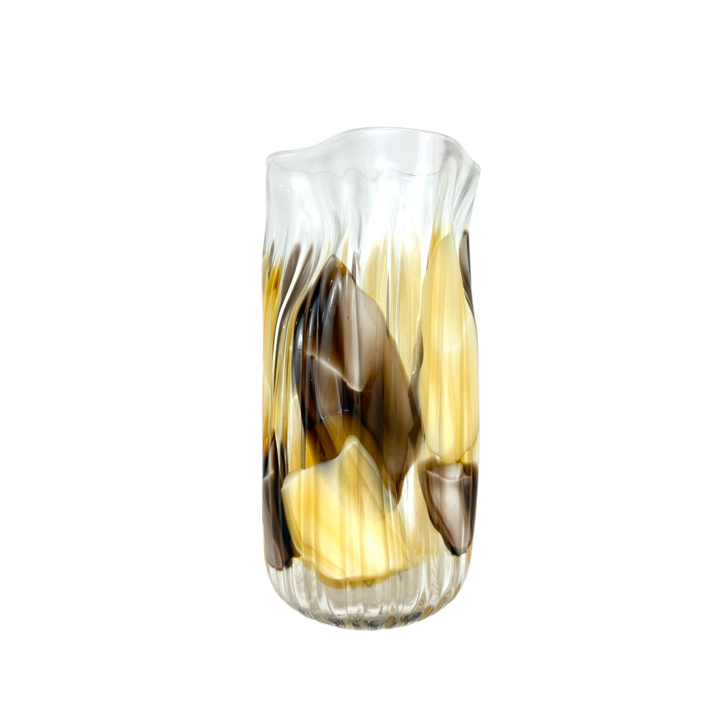 Handblown Glass Vase with Decorative Artificial Floral Arrangement – Modern Home Décor Centerpiece