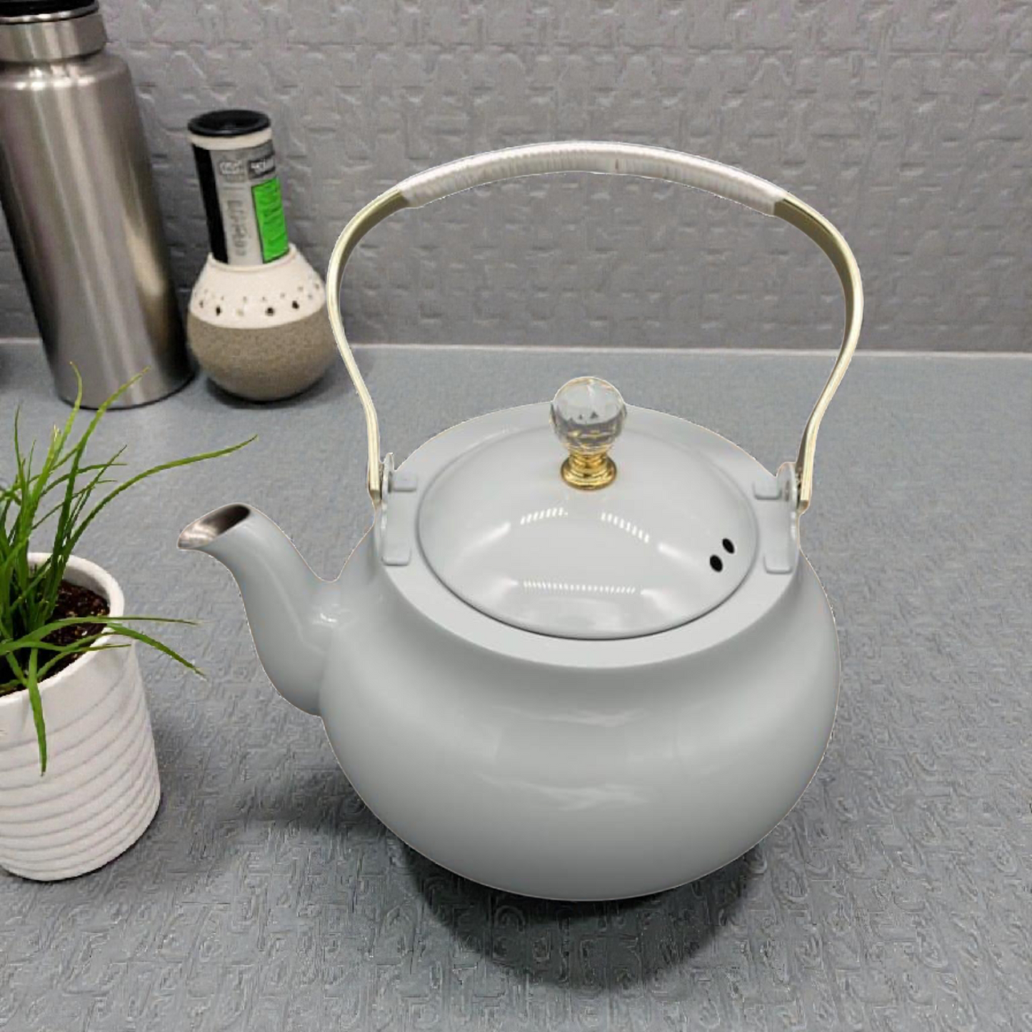 Grey Ceramic Teapot with Gold Handle – Elegant Tea Serving Pot 1.5litre
