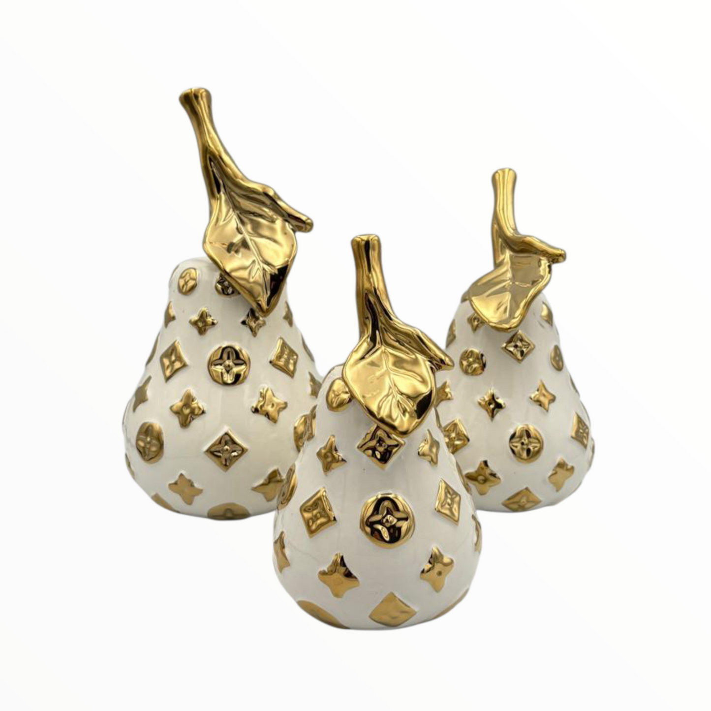White & Gold Decorative Pear Figurines – Luxury Home Décor Set of 3