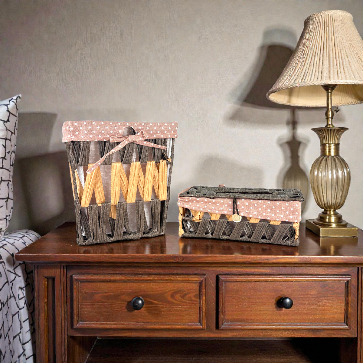 Decorative Fabric Storage Baskets with Lids – Home Organizer Set