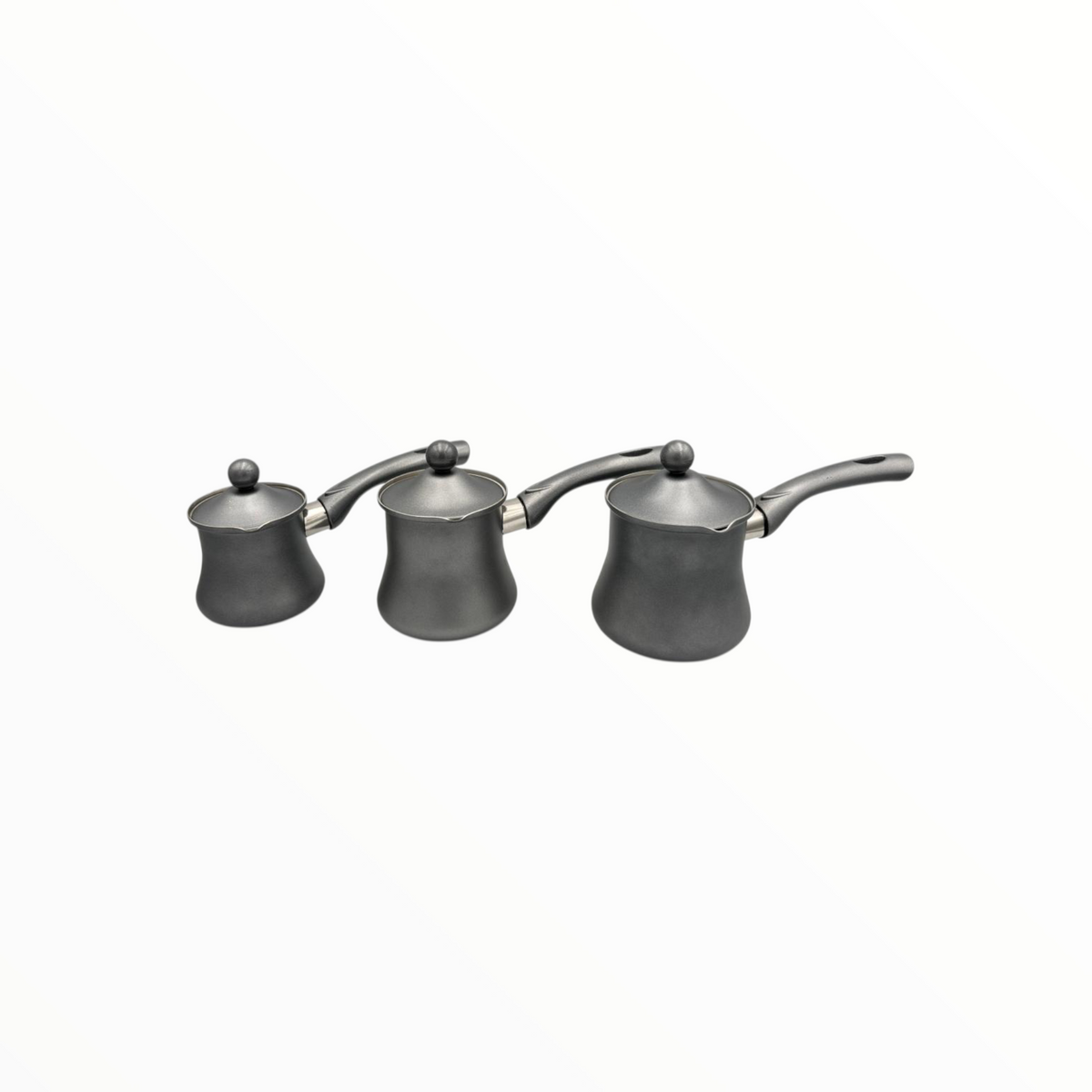 Granite Grey Turkish Coffee Pot Set  – 3 Sizes, Matte Finish